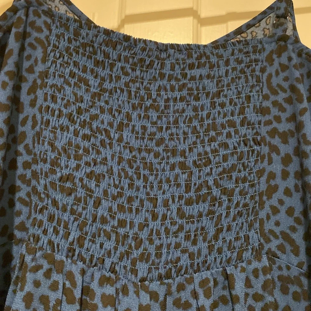 Apt 9 Women's Jumper Size 2XL Blue Black Animal Print Pockets Rouching Ash Strap